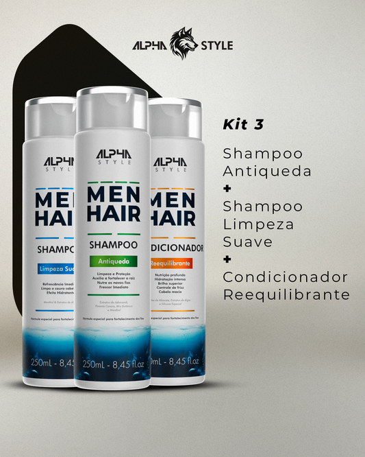 Alpha Full Force Kit (01 Shampoo Antiqueda 250ml + 01 Shampoo Limpeza Suave 250ml + 01 Condicionador 250ml)